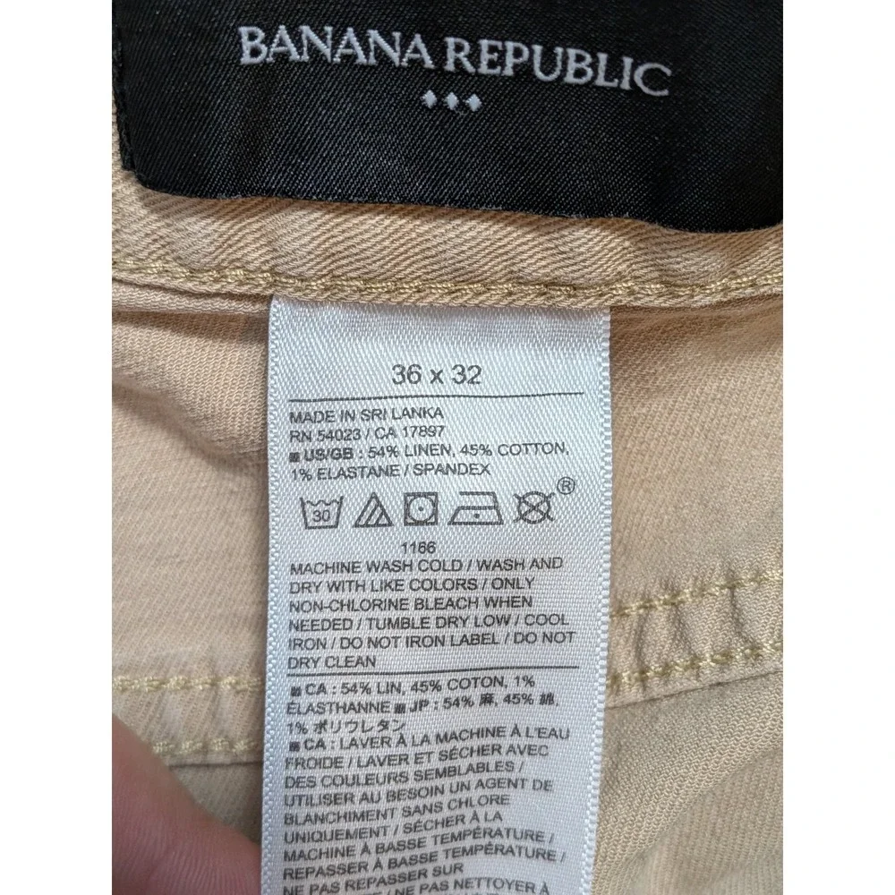 Banana Republic Washwell Mens 36x32 Pants Linen Workwear Khaki Slim Fit Blend
